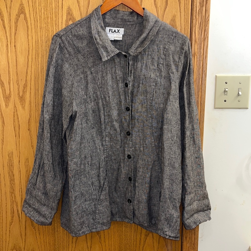 FLAX 100% Linen Medium Grey Button Down Top